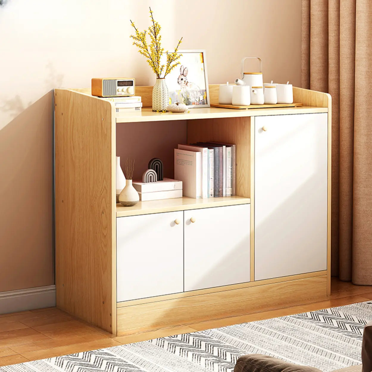 Nordic Oak Rectangular Kitchen China Cabinet — Oak / 1