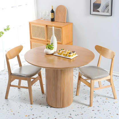Nordic Round Natural Pine Pedestal Dining Table — White / Table Only