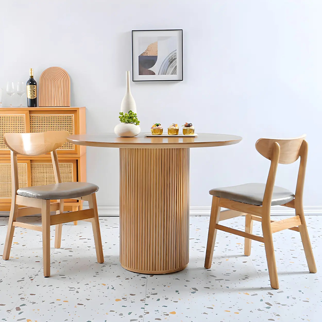 Nordic Round Natural Pine Pedestal Dining Table — Natural / Table Only