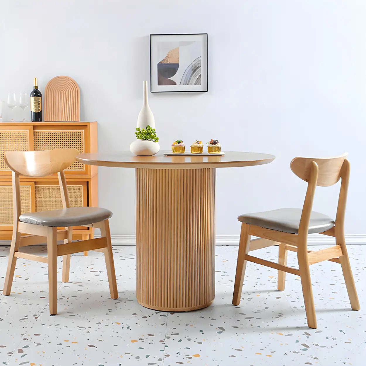 Nordic Round Natural Pine Pedestal Dining Table — Natural / Table Only