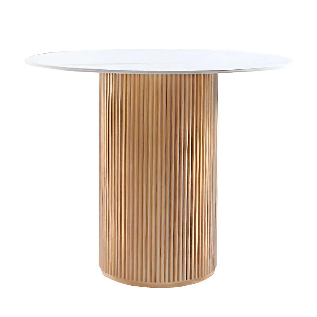 Nordic Round Natural Pine Pedestal Dining Table — White / Table Only