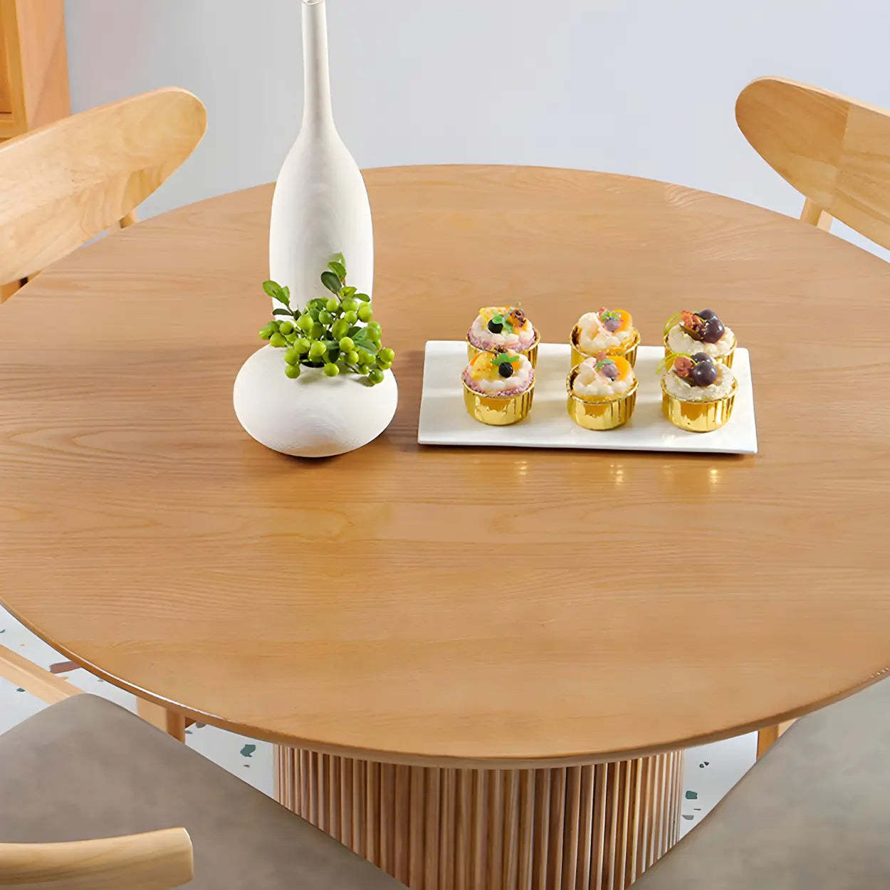 Nordic Round Natural Pine Pedestal Dining Table — White / Table Only