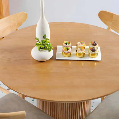 Nordic Round Natural Pine Pedestal Dining Table — White / Table Only