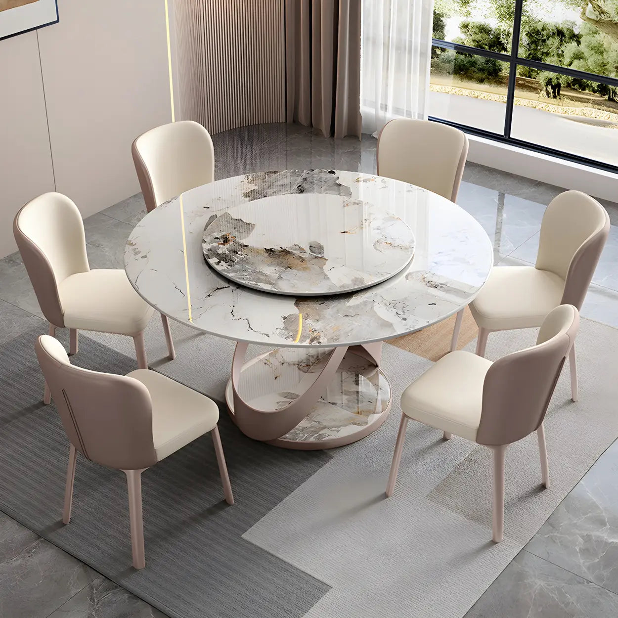 Nordic Round Gray Stone Large Dining Table — White / Table Only