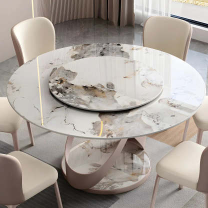 Nordic Round Gray Stone Large Dining Table — Pandora Gold / Table Only