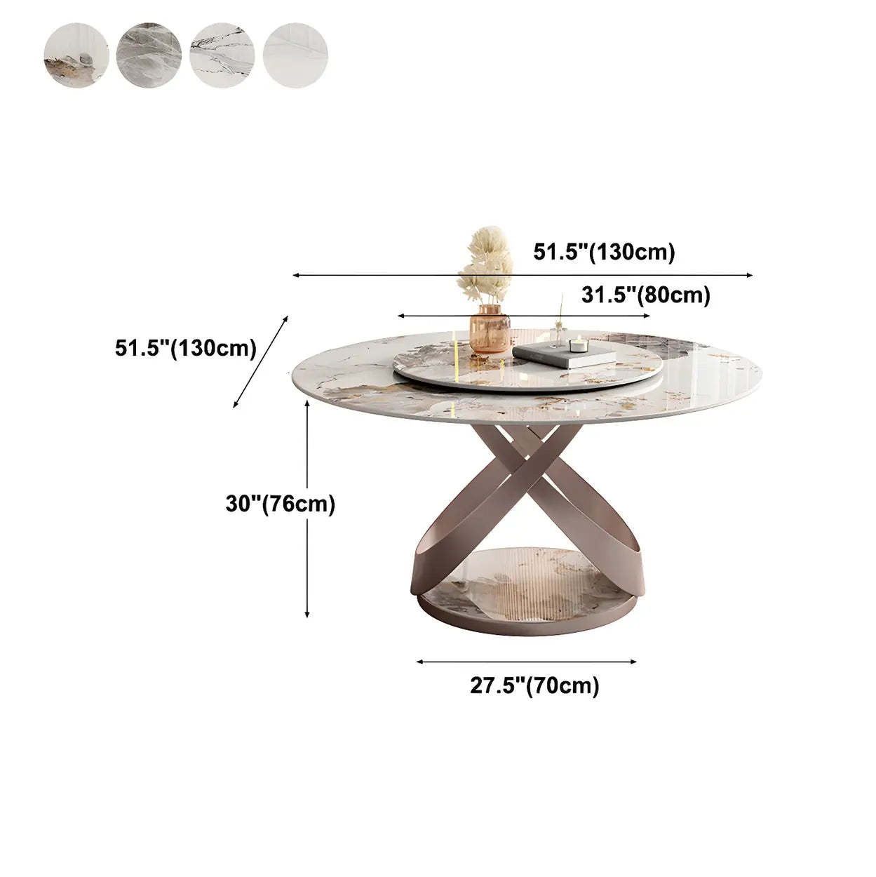 Nordic Round Gray Stone Large Dining Table — Pandora Gold / Table Only