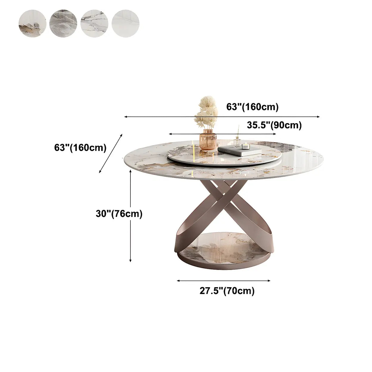 Nordic Round Gray Stone Large Dining Table — Gloss White / Table Only