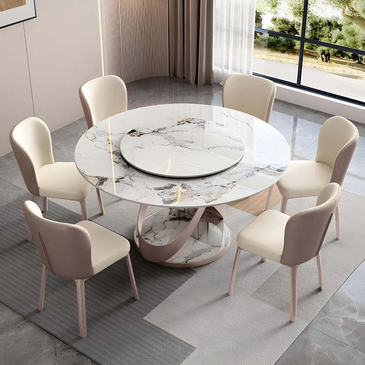 Nordic Round Gray Stone Large Dining Table — White / Table Only