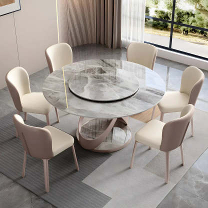 Nordic Round Gray Stone Large Dining Table — White / Table Only