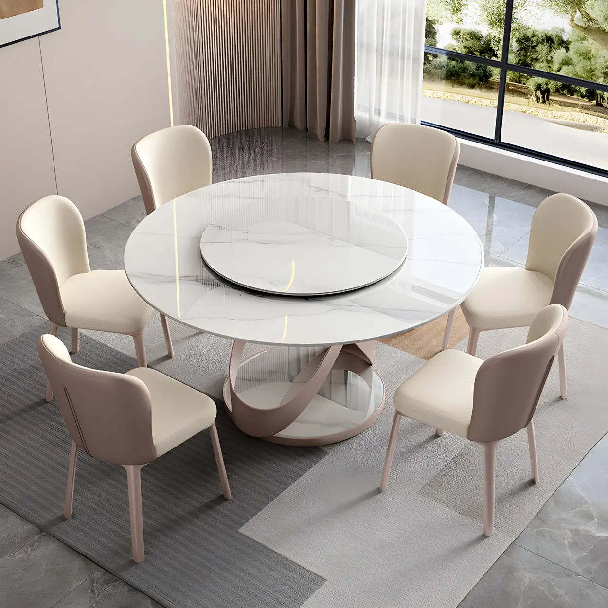 Nordic Round Gray Stone Large Dining Table — White / Table Only
