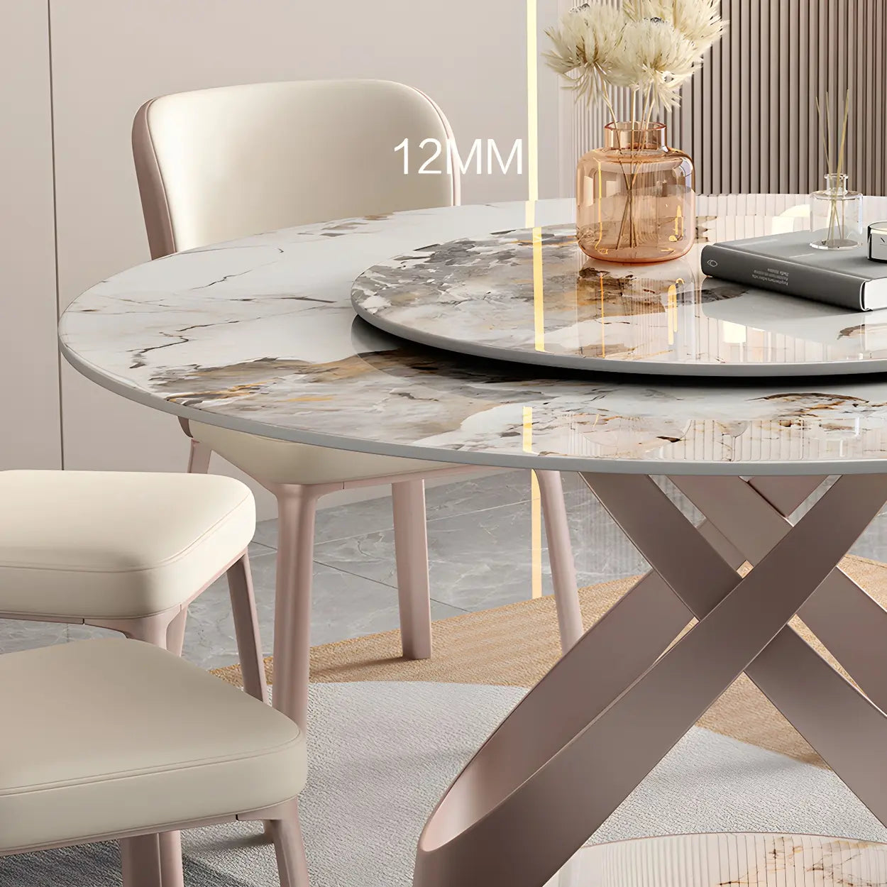 Nordic Round Gray Stone Large Dining Table — Gray / Table Only
