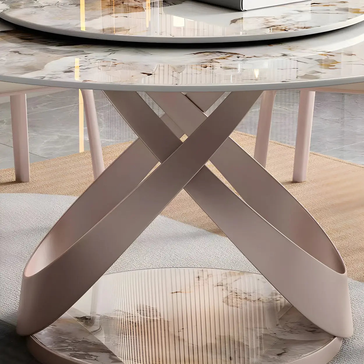 Nordic Round Gray Stone Large Dining Table — Gray / Table Only