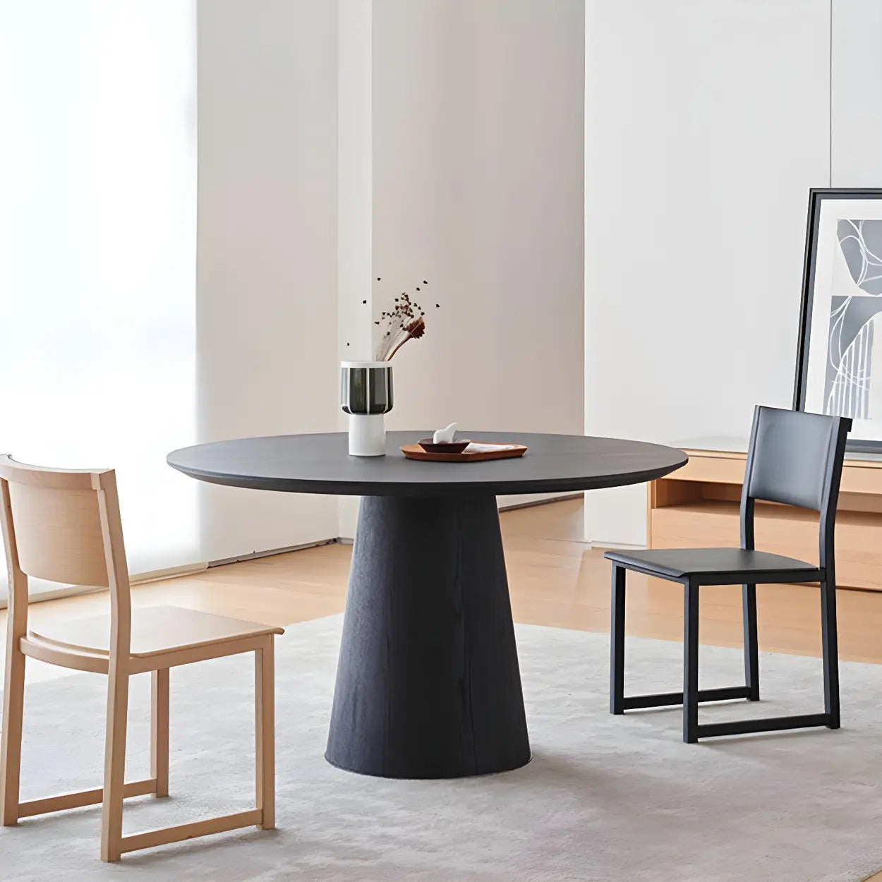 Nordic Round Wood Dining Table — Black / Table Only