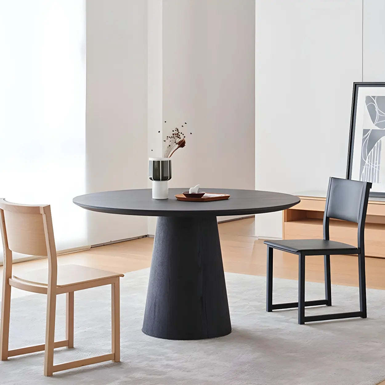 Nordic Round Wood Dining Table — Black / Table Only