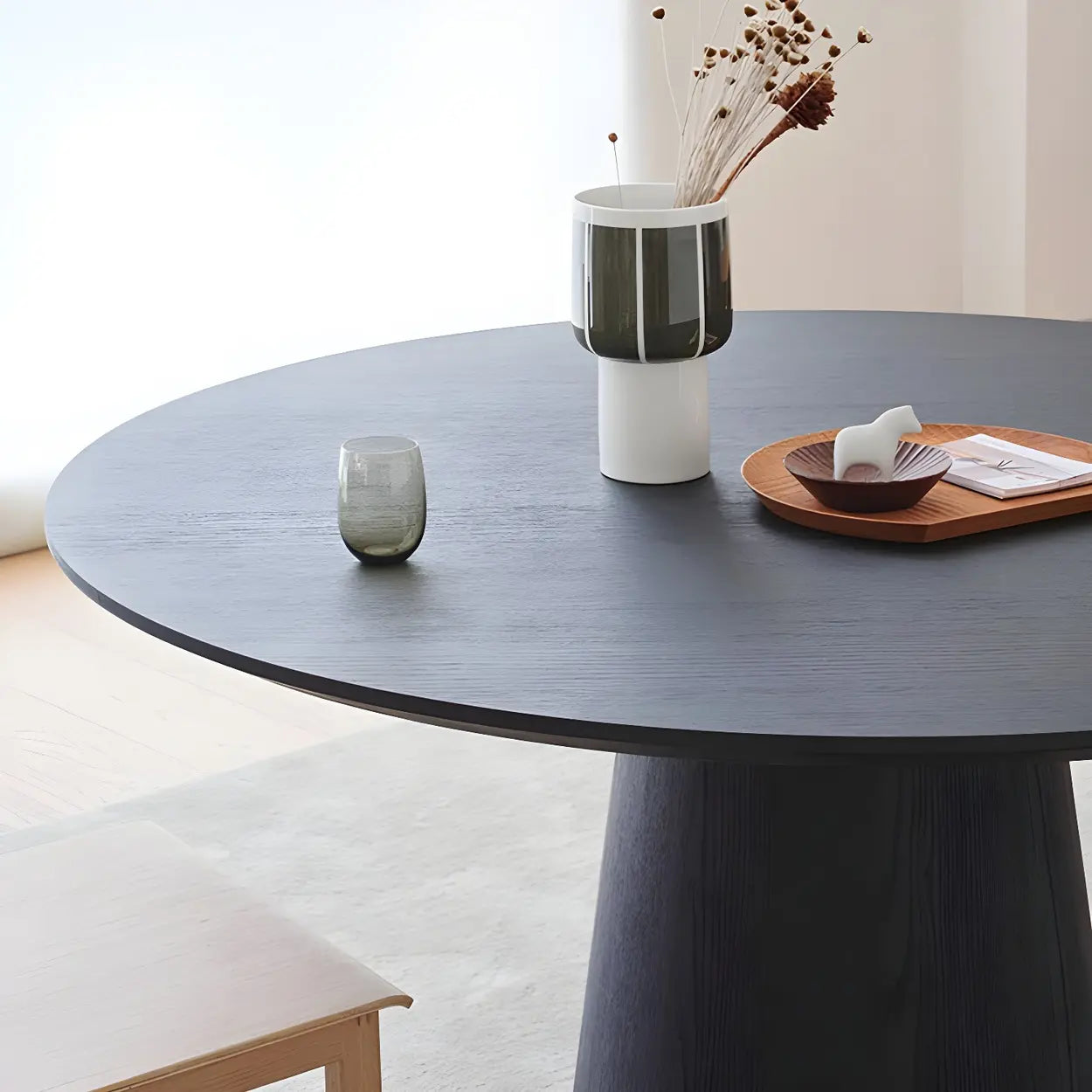 Nordic Round Wood Dining Table — Black / Table Only
