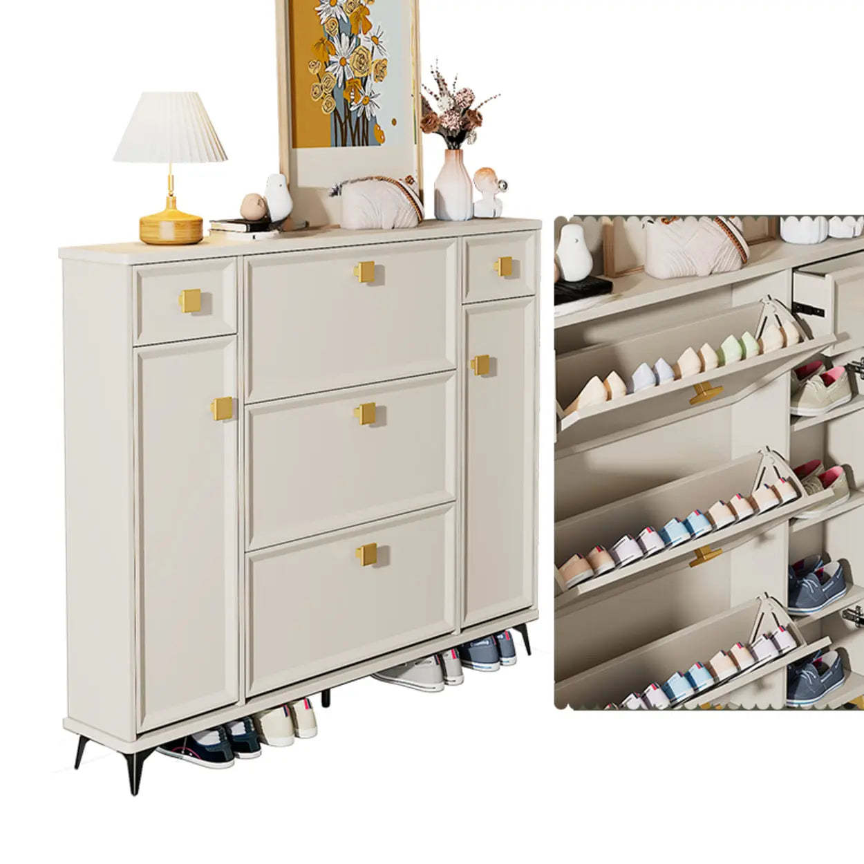 Nordic Tall White Wood Hallway Shoe Cabinet