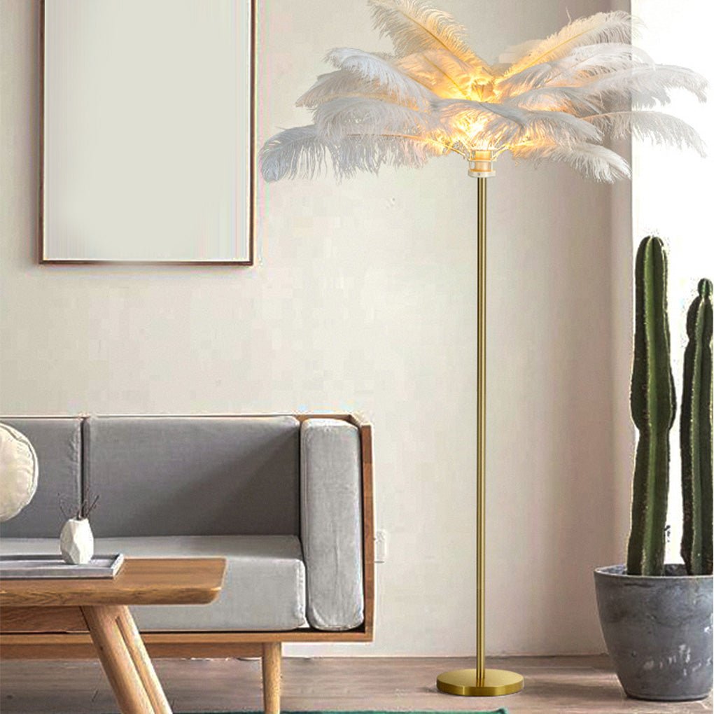 30 Inch Statement Ostrich Feather Decorative Accent Floor Lamp-Lighom