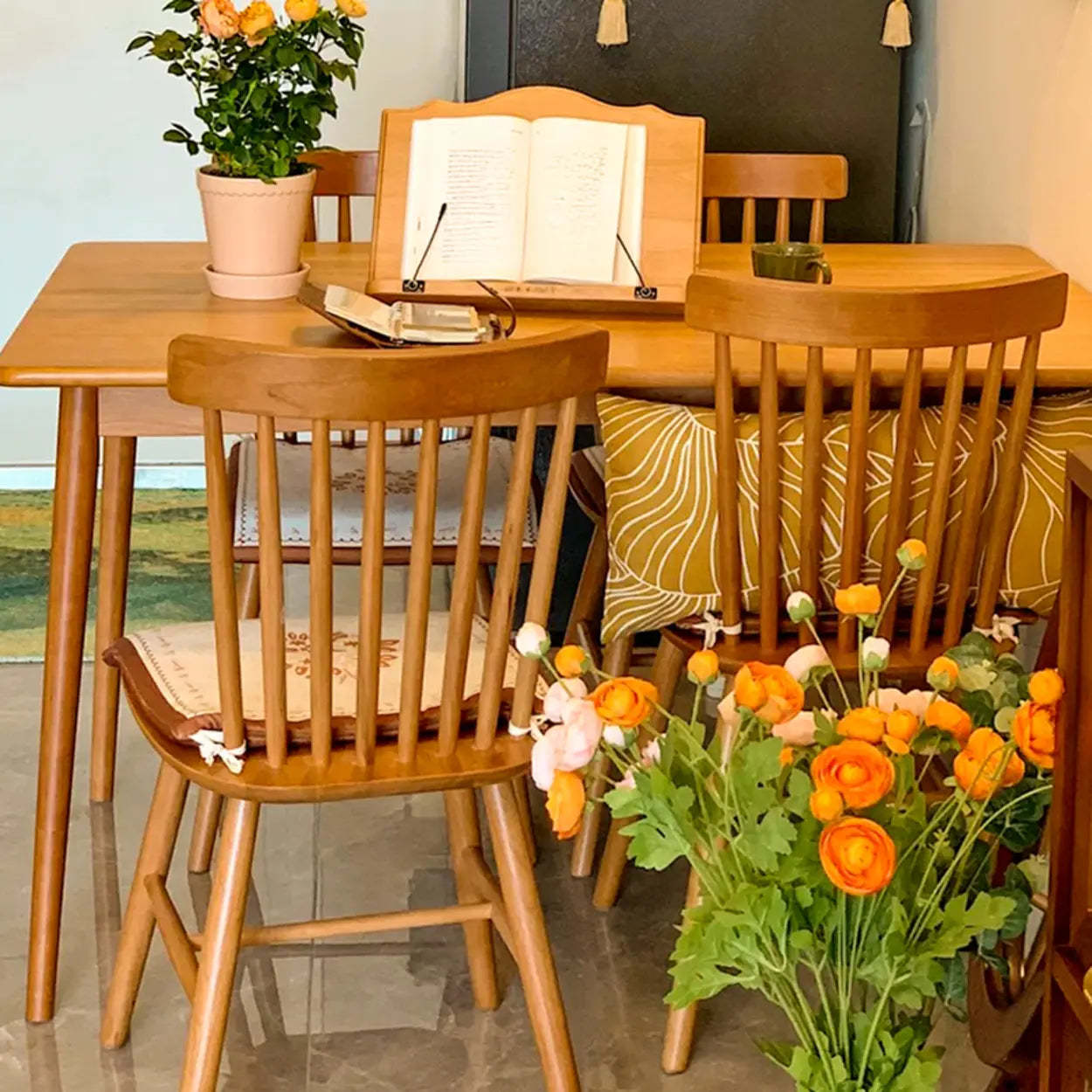 Nordic Windsor-Back Wood Natural Cherry Dining Chair — Nut-Brown