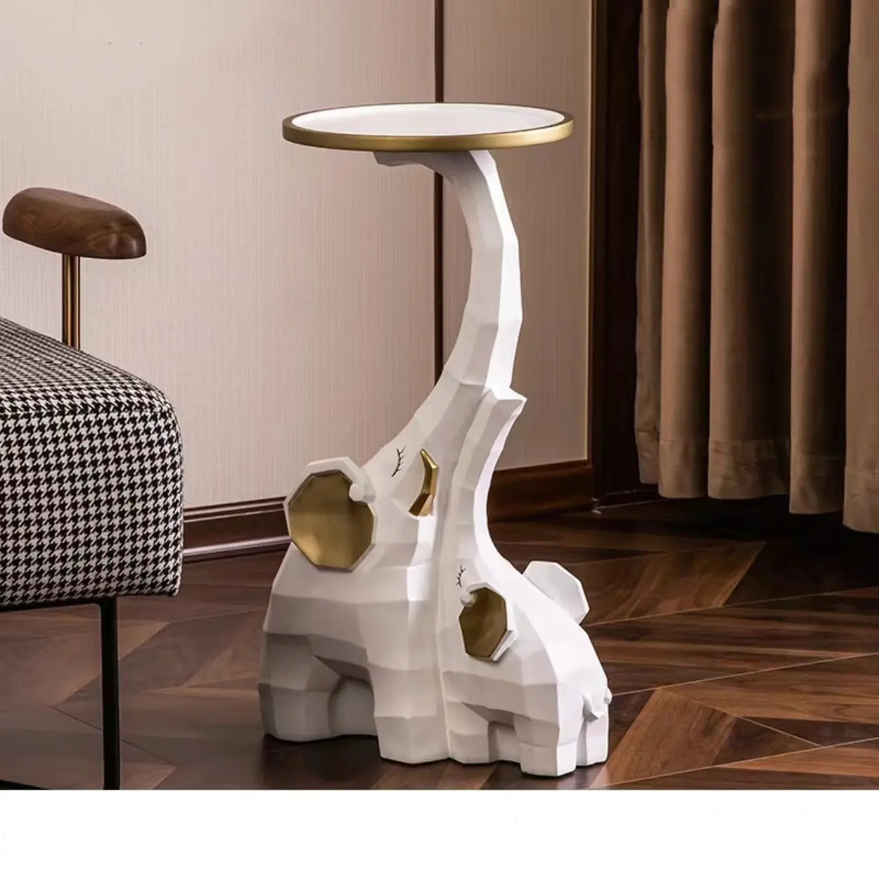 Novelty Elephant-Shaped White Resin Tray End Table