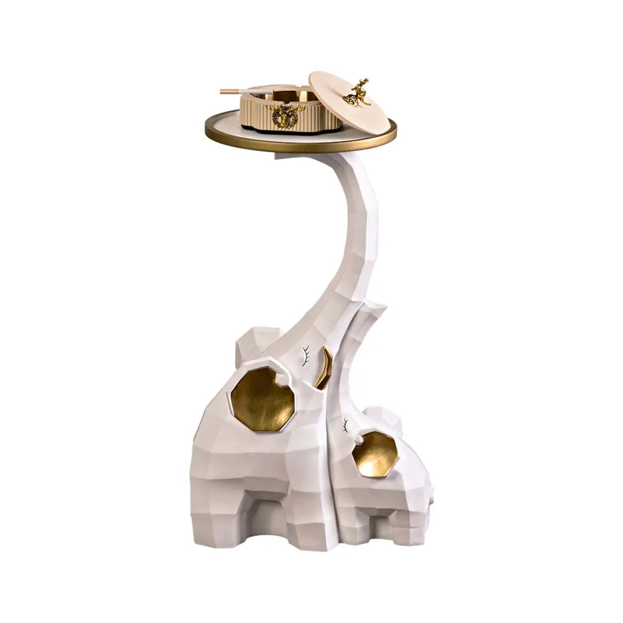 Novelty Elephant-Shaped White Resin Tray End Table — Black