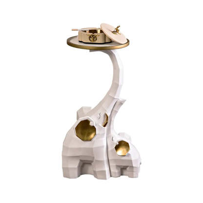 Novelty Elephant-Shaped White Resin Tray End Table — Black