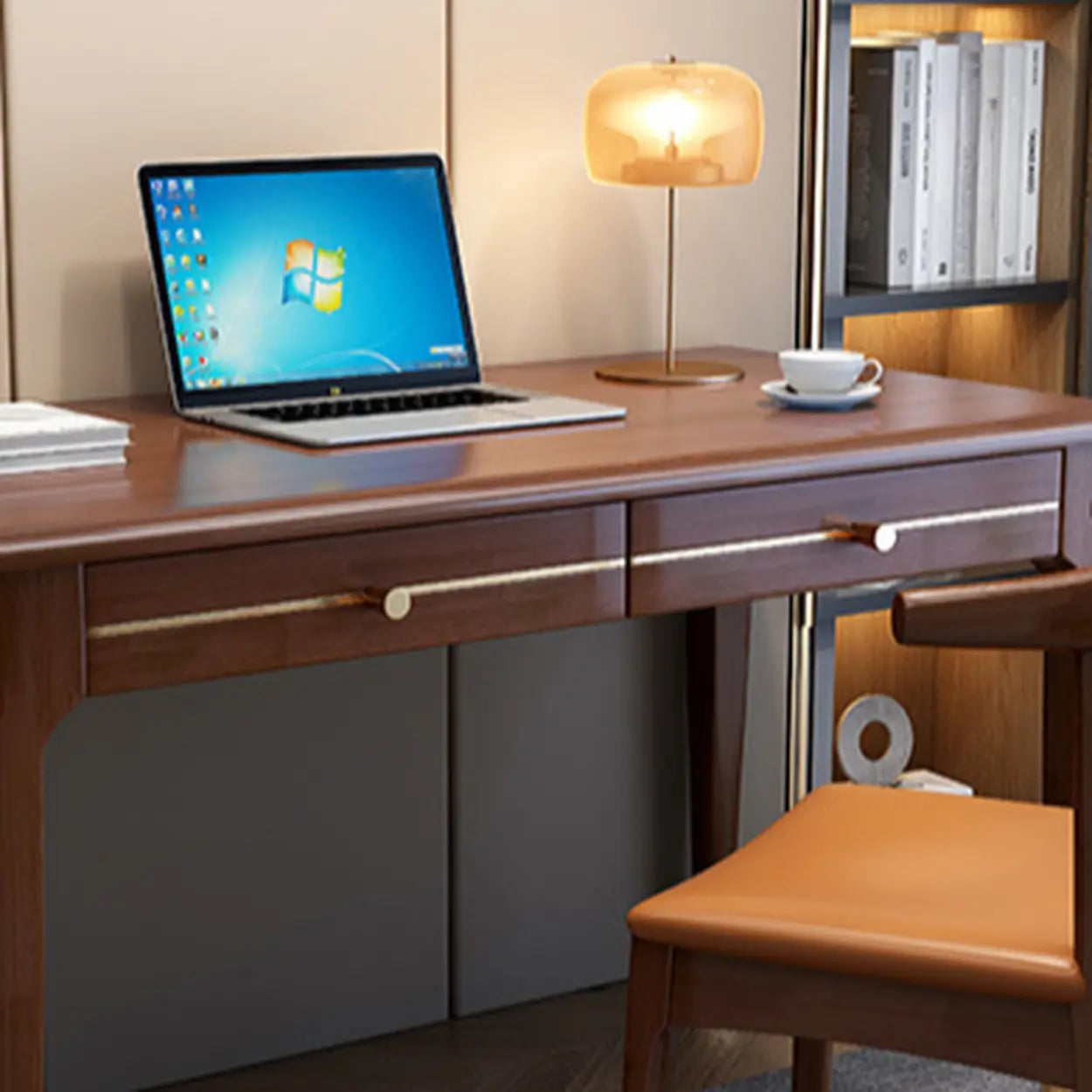 Nut-Brown Butcher Block Soft-Close Computer Desk