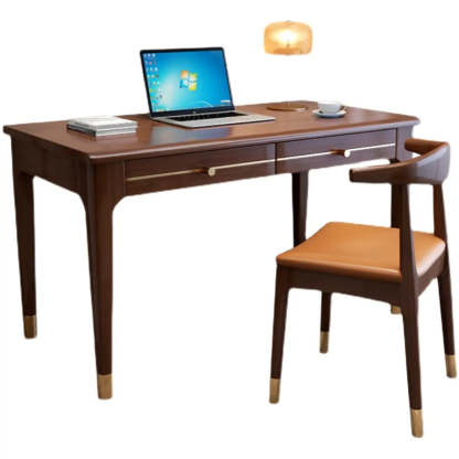 Nut-Brown Butcher Block Soft-Close Computer Desk