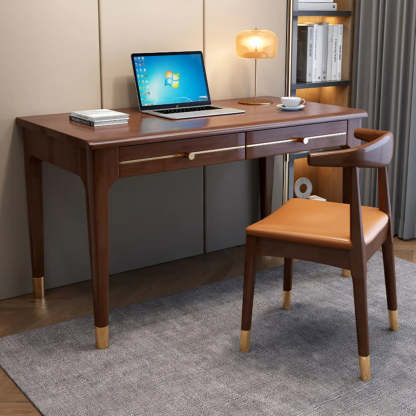 Nut-Brown Butcher Block Soft-Close Computer Desk — Without Chairs / Grey
