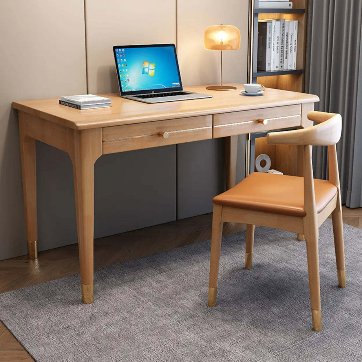 Nut-Brown Butcher Block Soft-Close Computer Desk | Lighom