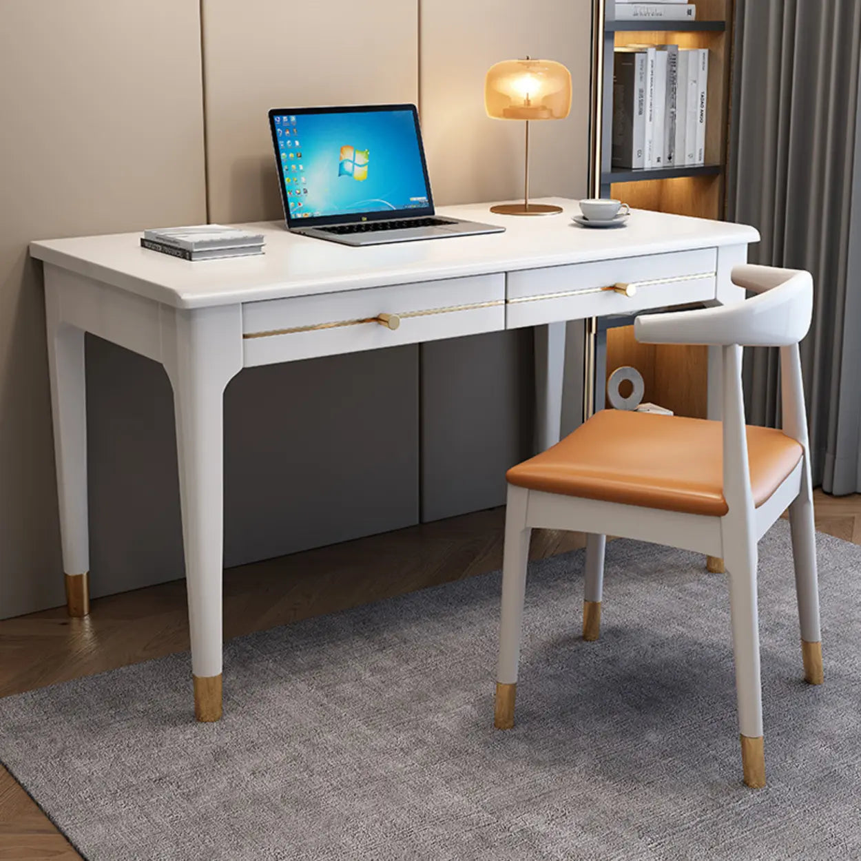 Nut-Brown Butcher Block Soft-Close Computer Desk — Without Chairs / Nut-Brown