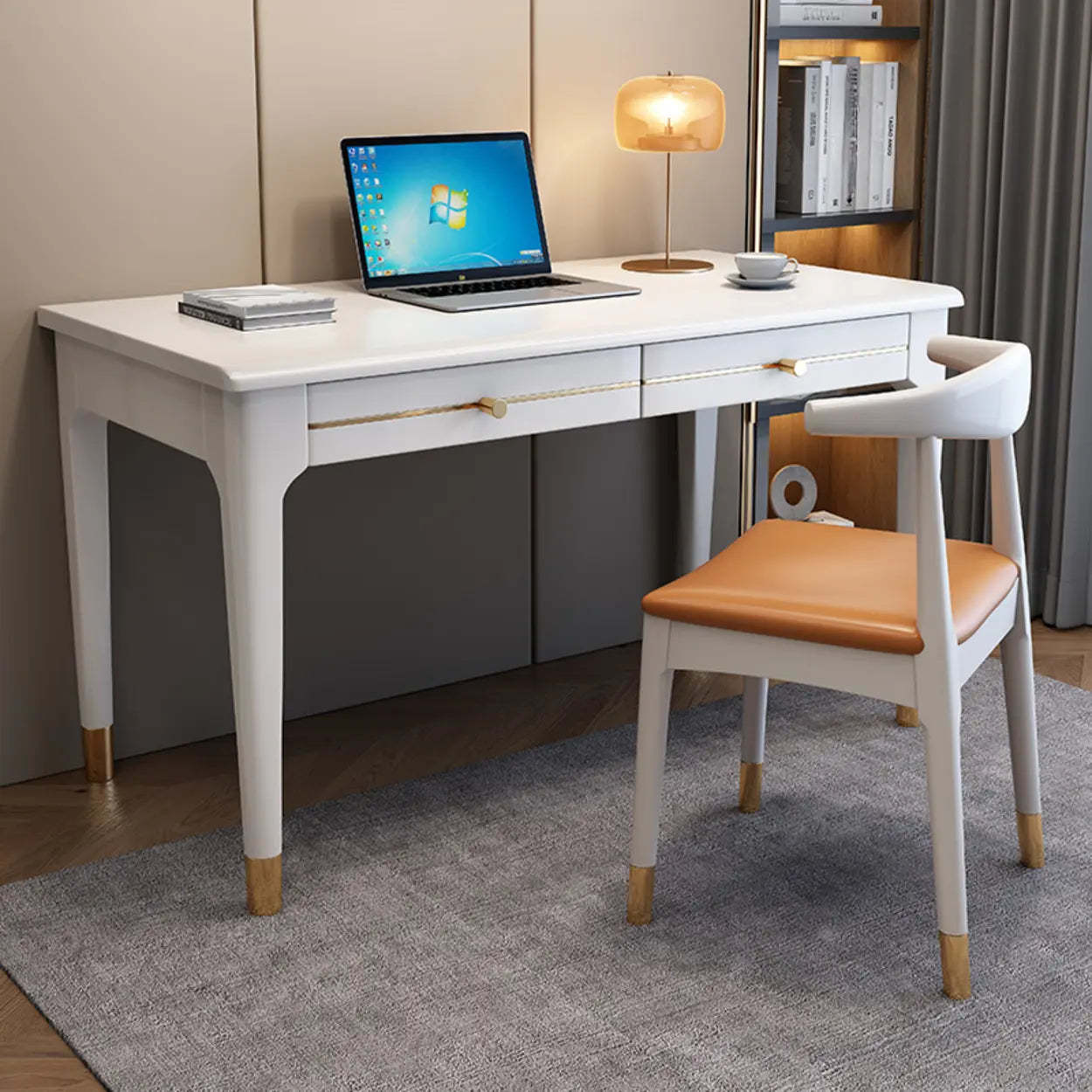Nut-Brown Butcher Block Soft-Close Computer Desk — Without Chairs / Nut-Brown