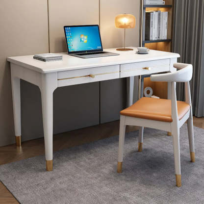 Nut-Brown Butcher Block Soft-Close Computer Desk — Without Chairs / Nut-Brown
