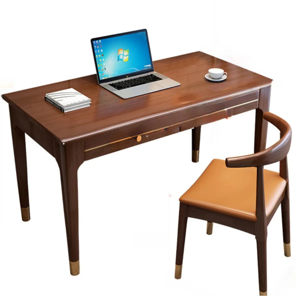 Nut-Brown Butcher Block Soft-Close Computer Desk — Without Chairs / Grey