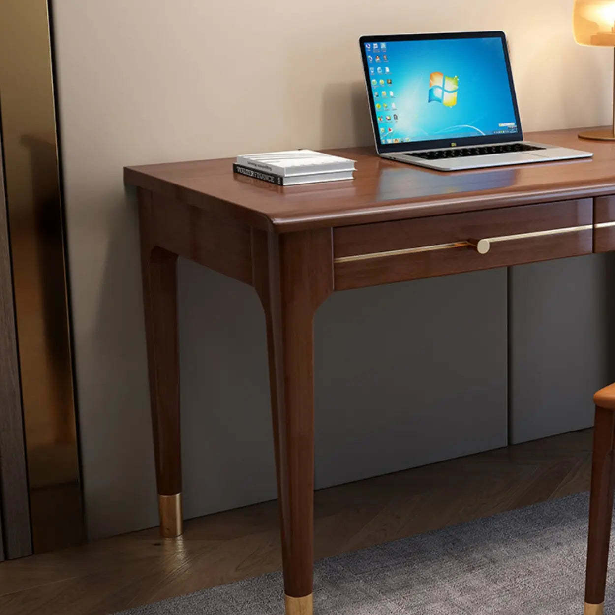 Nut-Brown Butcher Block Soft-Close Computer Desk — Without Chairs / Natural Finish