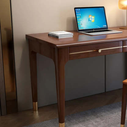Nut-Brown Butcher Block Soft-Close Computer Desk — Without Chairs / Natural Finish