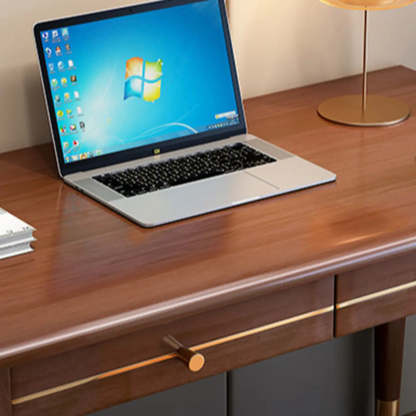Nut-Brown Butcher Block Soft-Close Computer Desk — Without Chairs / Nut-Brown