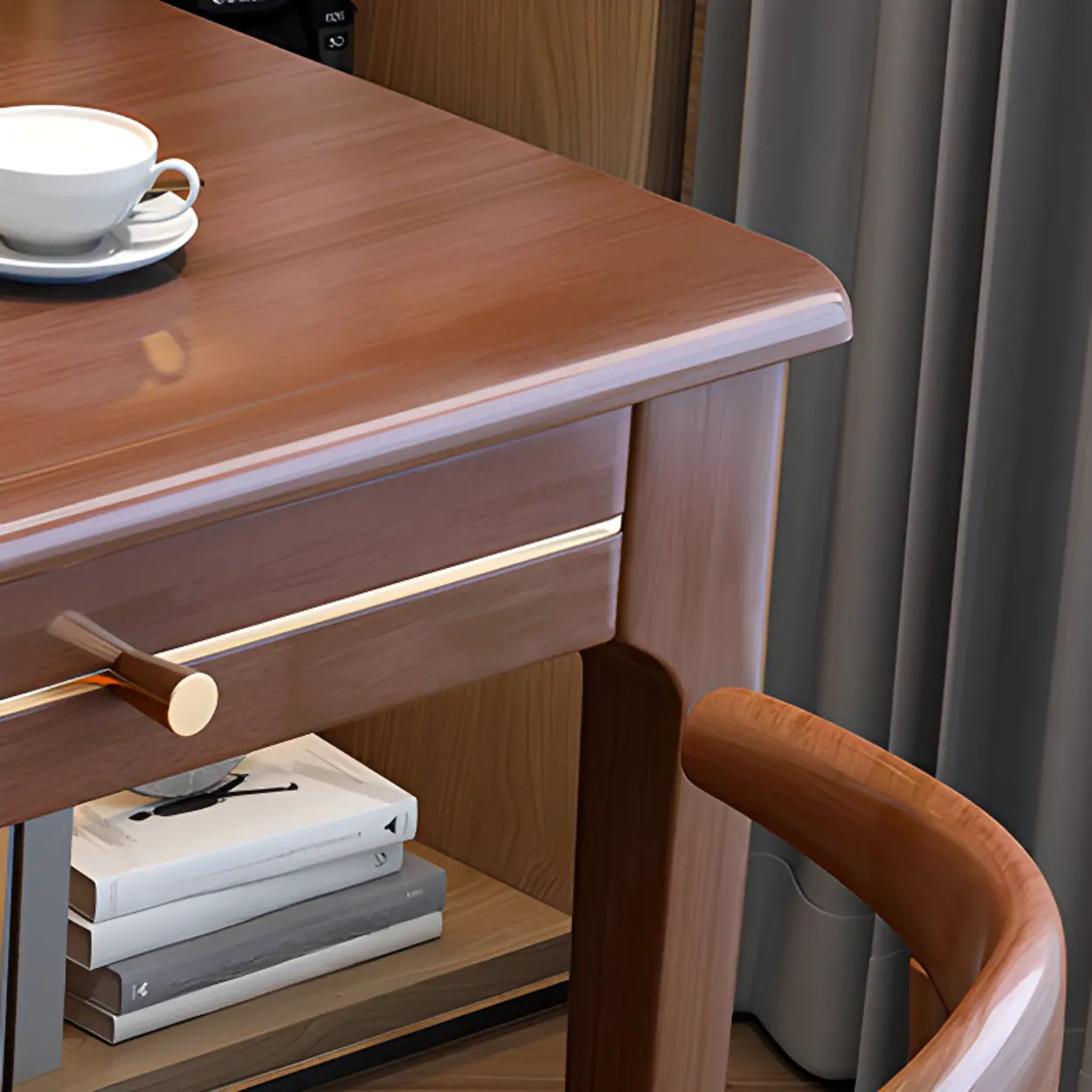 Nut-Brown Butcher Block Soft-Close Computer Desk — Without Chairs / White