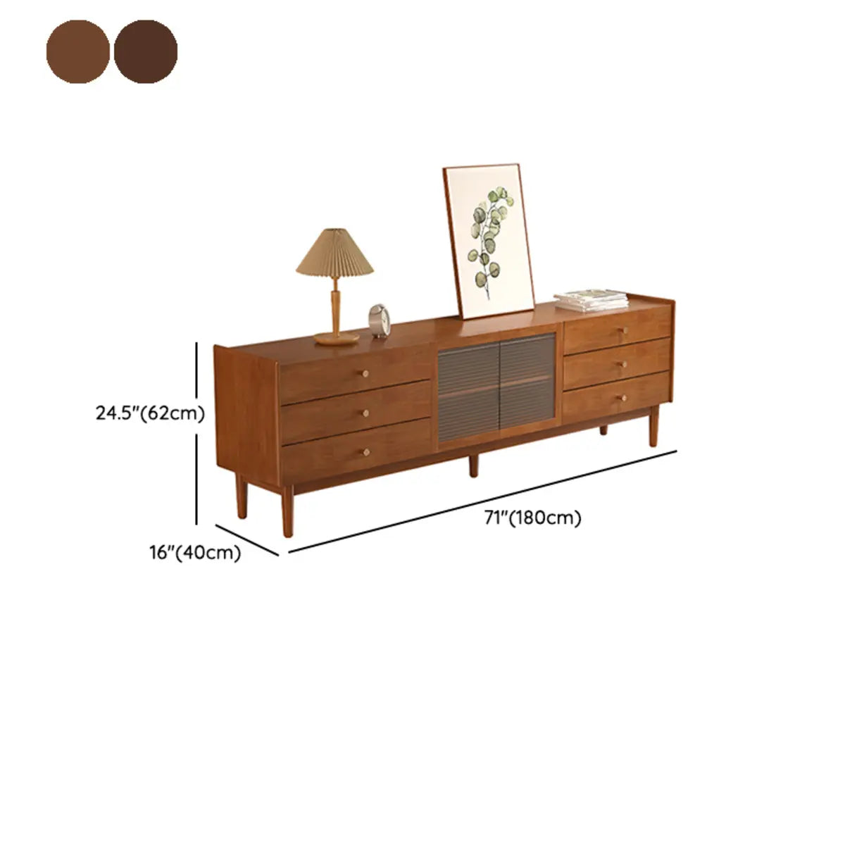 Nut-Brown Oak Medium Wood TV Stand with Storage