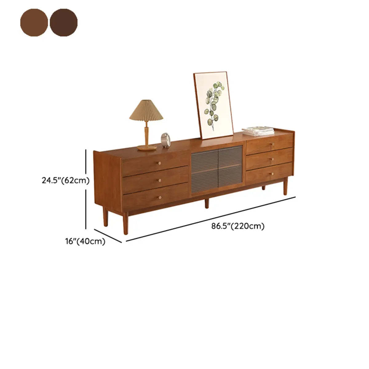 Nut-Brown Oak Medium Wood TV Stand with Storage
