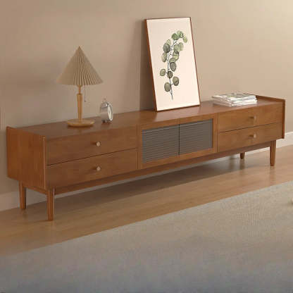 Nut-Brown Oak Medium Wood TV Stand with Storage — Cherry Wood