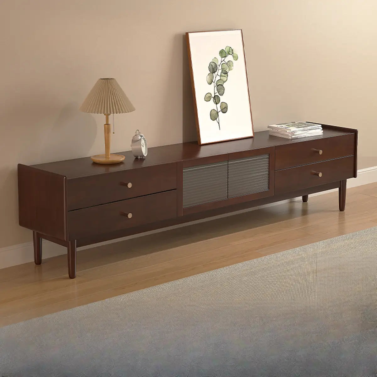 Nut-Brown Oak Medium Wood TV Stand with Storage — Cherry Wood
