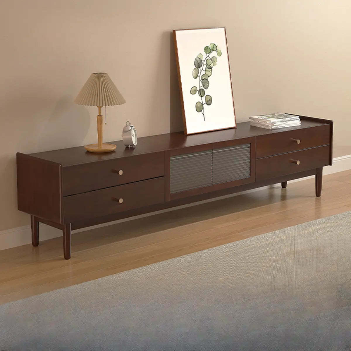 Nut-Brown Oak Medium Wood TV Stand with Storage — Cherry Wood