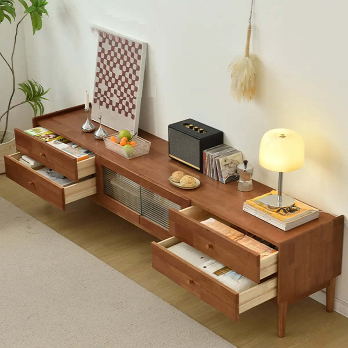 Nut-Brown Oak Medium Wood TV Stand with Storage — Cherry Wood