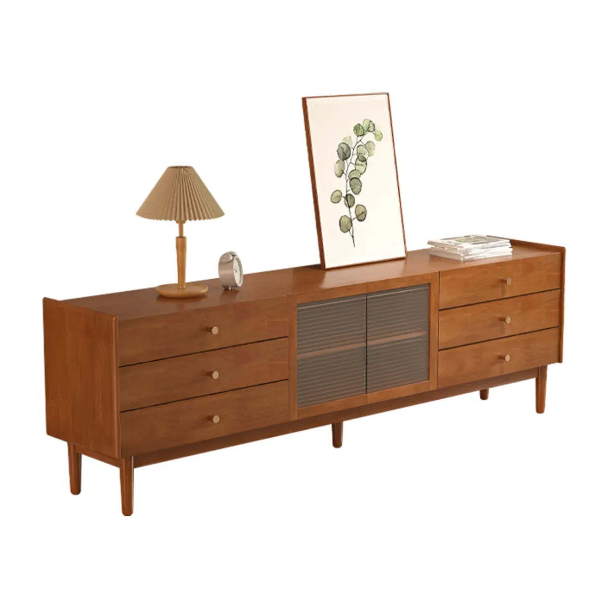 Nut-Brown Oak Medium Wood TV Stand with Storage — Nut-Brown