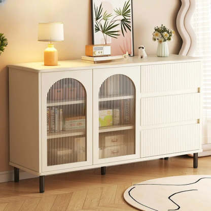 Nut-Brown Open Sideboard with Drawers and Shelves