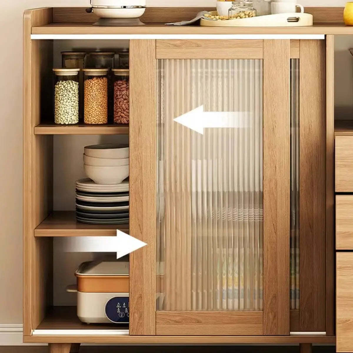 Nut-Brown Open Sideboard with Drawers and Shelves