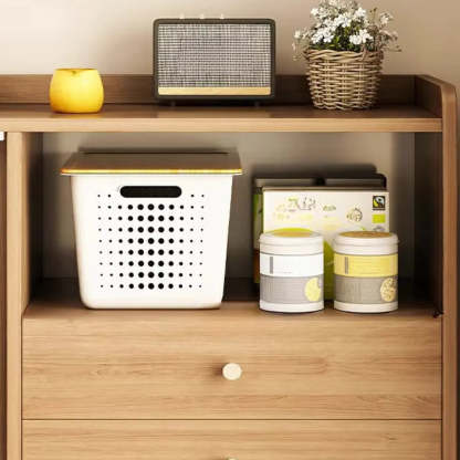 Nut-Brown Open Sideboard with Drawers and Shelves