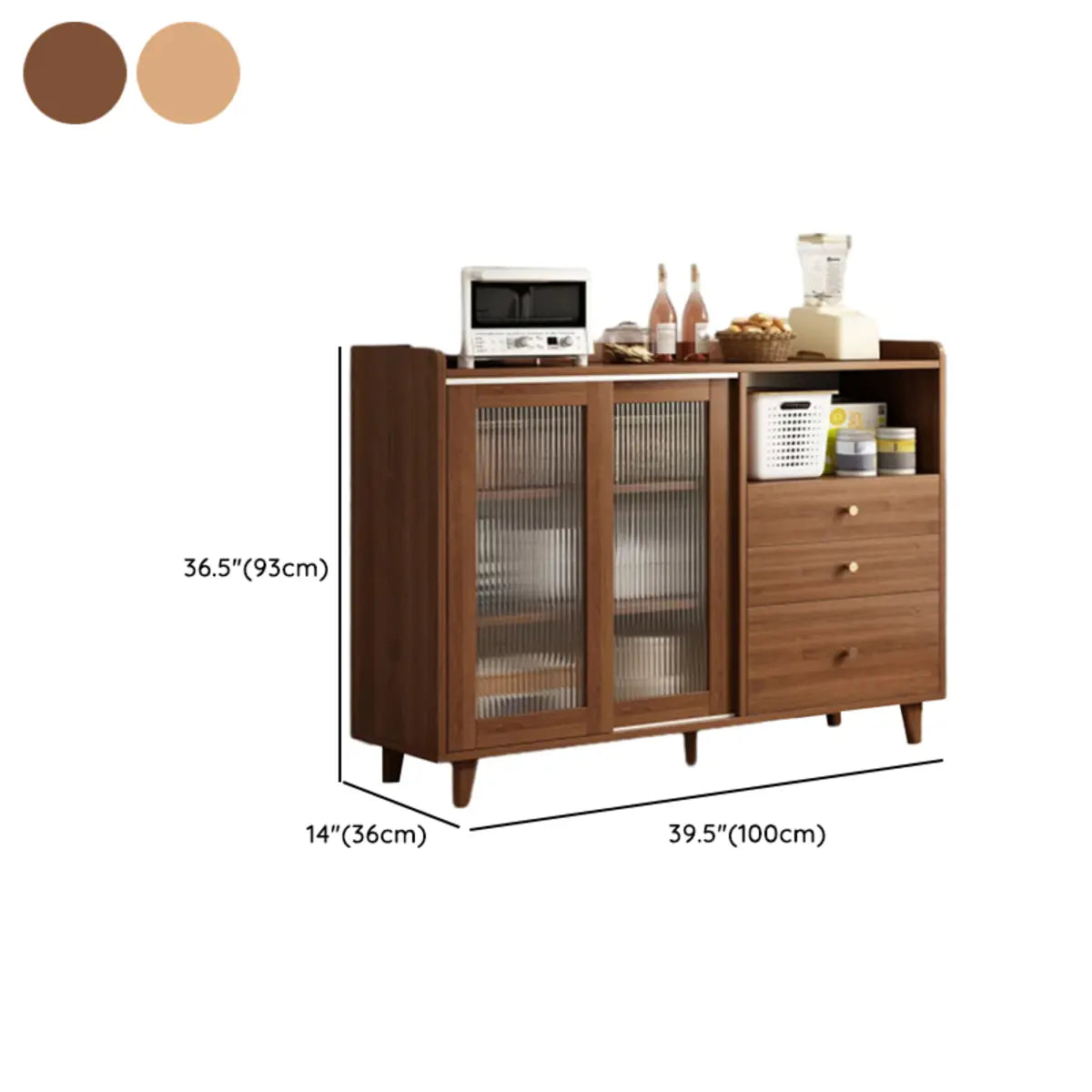 Nut-Brown Open Sideboard with Drawers and Shelves