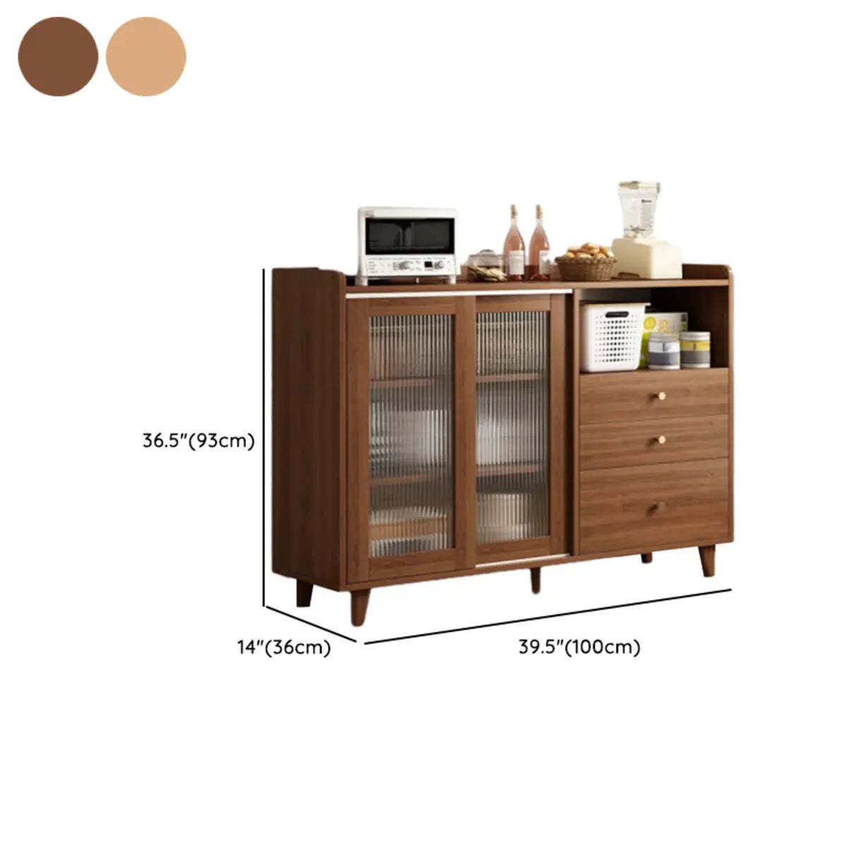 Nut-Brown Open Sideboard with Drawers and Shelves