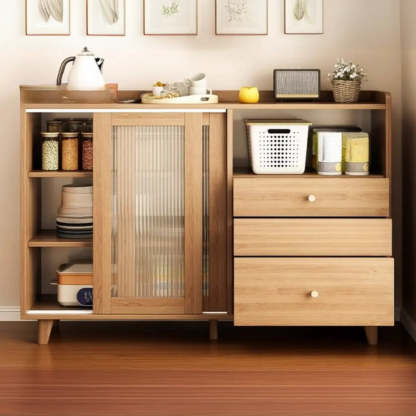 Nut-Brown Open Sideboard with Drawers and Shelves — Nut-Brown